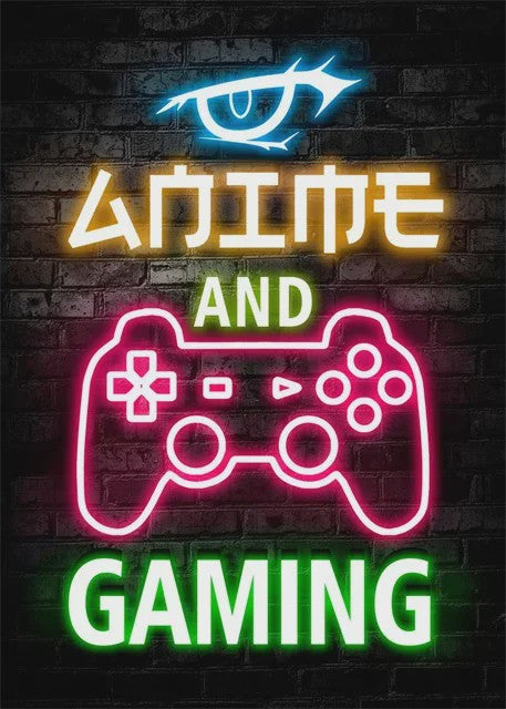Gaming Neon Canvas Poster: Eat Sleep Game Repeat - Decoratie voor Gamer Kamer
