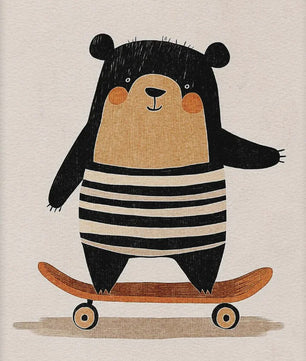 Vrolijke Dieren Canvas Posters - Leeuw, Hond, Beer & Cheetah op Skateboard - Kinderkamer Decoratie