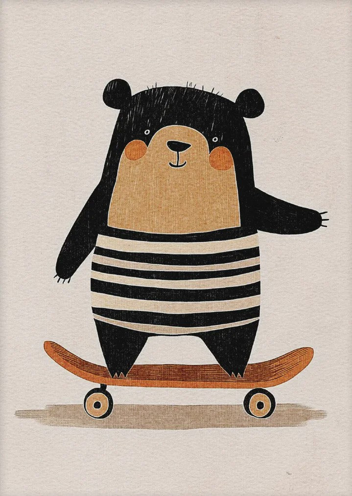 Vrolijke Dieren Canvas Posters - Leeuw, Hond, Beer & Cheetah op Skateboard - Kinderkamer Decoratie
