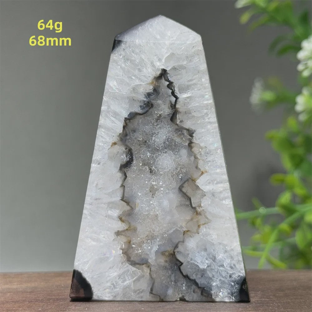 Zwarte Agaat Kristal Geode Obelisk - Natuurlijke Decoratie & Meditatie Steen