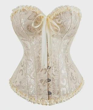 Victoriaans Jacquard Corset Top met Kant en Bloemenprint - Sexy Bustier voor Dames
