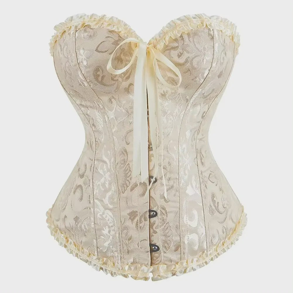 Victoriaans Jacquard Corset Top met Kant en Bloemenprint - Sexy Bustier voor Dames