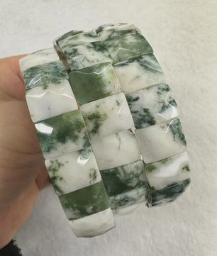 Natuurlijke Edelsteen Armband - Fluoriet & Citrien Vierkante Kralen