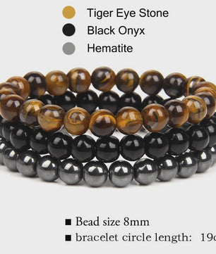 Set van 3 Natuursteen Armbanden: Rozenkwarts, Obsidiaan & Tijgeroog