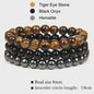 Set van 3 Natuursteen Armbanden: Rozenkwarts, Obsidiaan & Tijgeroog