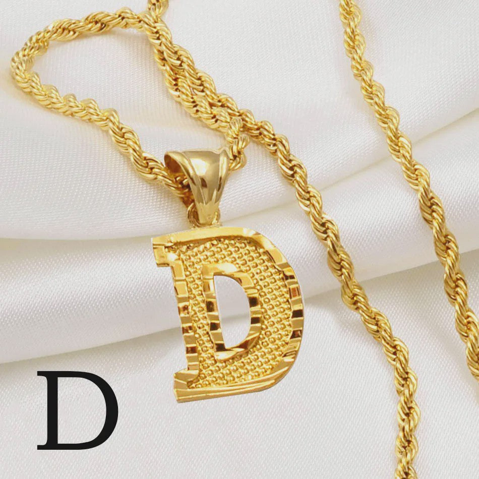 Gouden Initiaal Ketting met Touwketting - Kies Uw Letter (A-Z)
