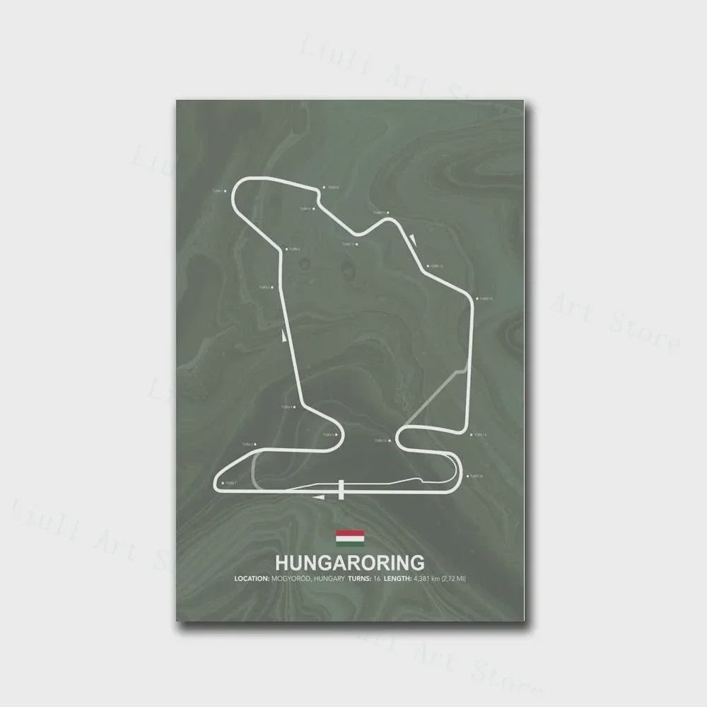 Formule 1 Circuit Poster Canvas - F1 Race Track Kunst Print voor Woonkamer Decoratie