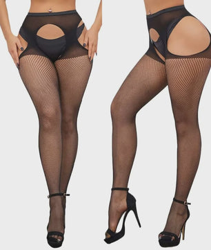 Ultra Dunne Kant Kousen tot Boven de Knie voor Plus Size Dames - Zwart & Wit