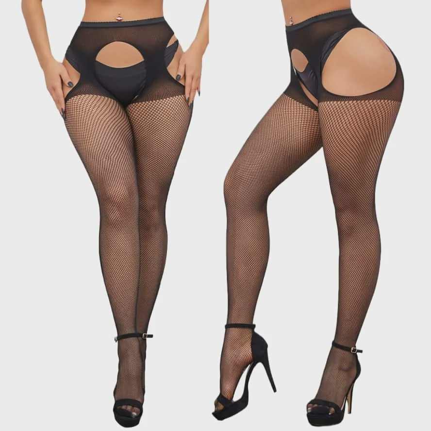 Ultra Dunne Kant Kousen tot Boven de Knie voor Plus Size Dames - Zwart & Wit