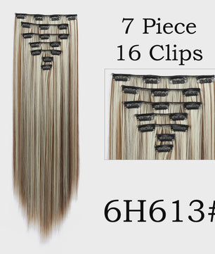 24 Inch Clip-in Haarverlenging - 7 Delig Set met 16 Clips - Synthetisch Recht Haar (Blond & Zwart)