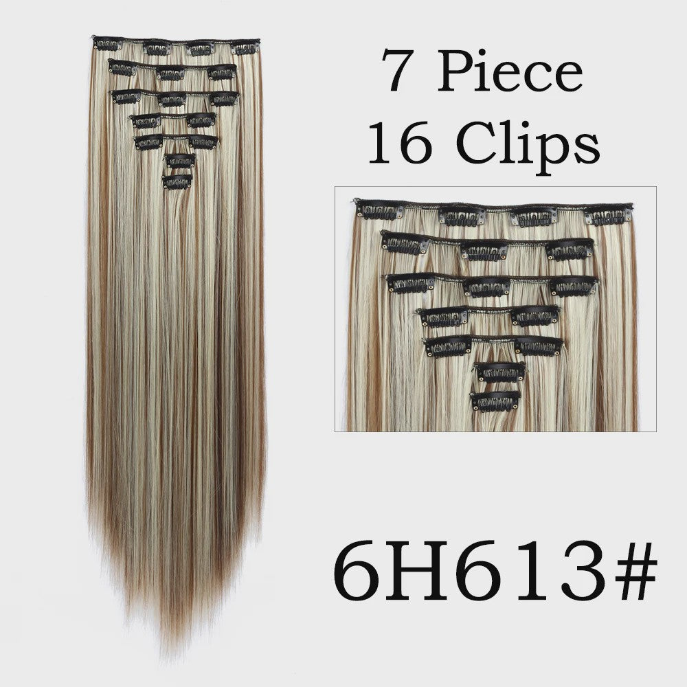 24 Inch Clip-in Haarverlenging - 7 Delig Set met 16 Clips - Synthetisch Recht Haar (Blond & Zwart)