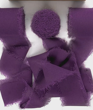 Handgemaakte Satijn Chiffon Lint Set - 3 Rollen van 5m met Rafeleffect voor Bruiloft, Cadeau & DIY Decoratie