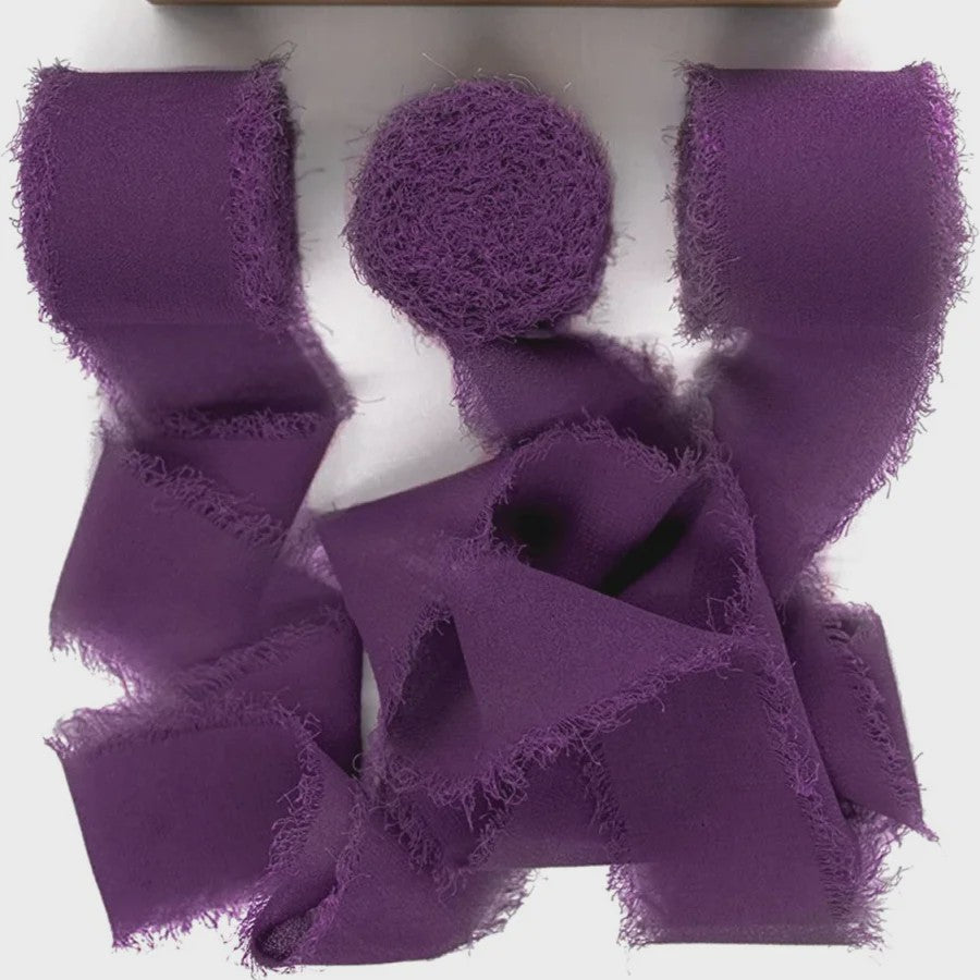 Handgemaakte Satijn Chiffon Lint Set - 3 Rollen van 5m met Rafeleffect voor Bruiloft, Cadeau & DIY Decoratie