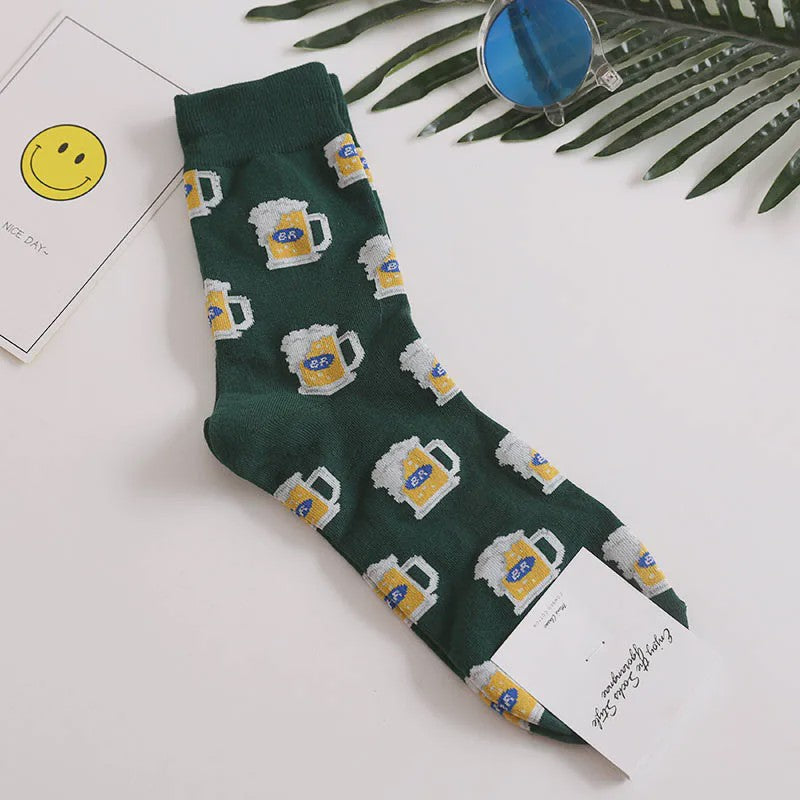 Grappige Heren Sokken met Food Prints: Avocado, Friet, Burger, Bier & Meer | Harajuku Stijl