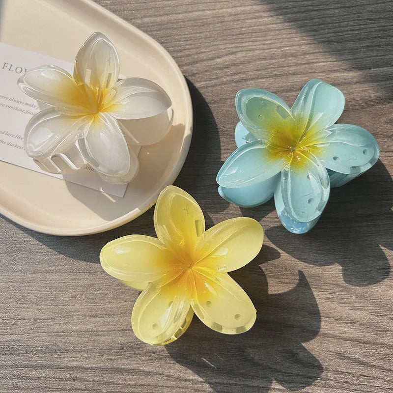 3x Grote Boho Bloemen Haarclips Acryl - Gradient Kleuren & Hawaii Stijl Haaraccessoires voor Dames