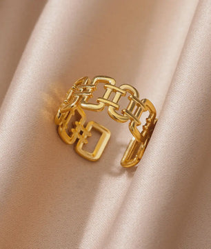 Gouden Ringen Dames - Roestvrij Staal Chunky Open Ringen Vintage Geometrisch Design