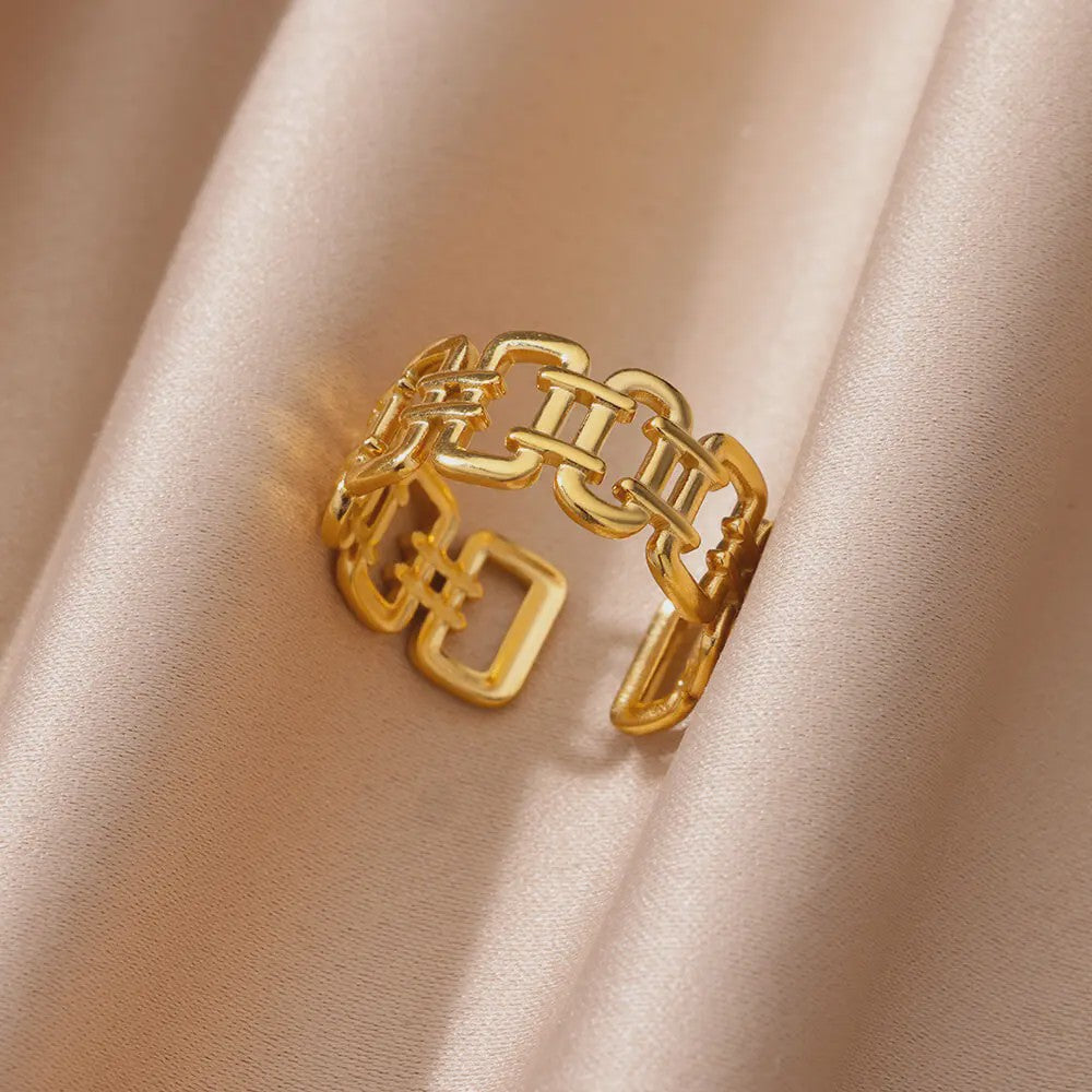 Gouden Ringen Dames - Roestvrij Staal Chunky Open Ringen Vintage Geometrisch Design