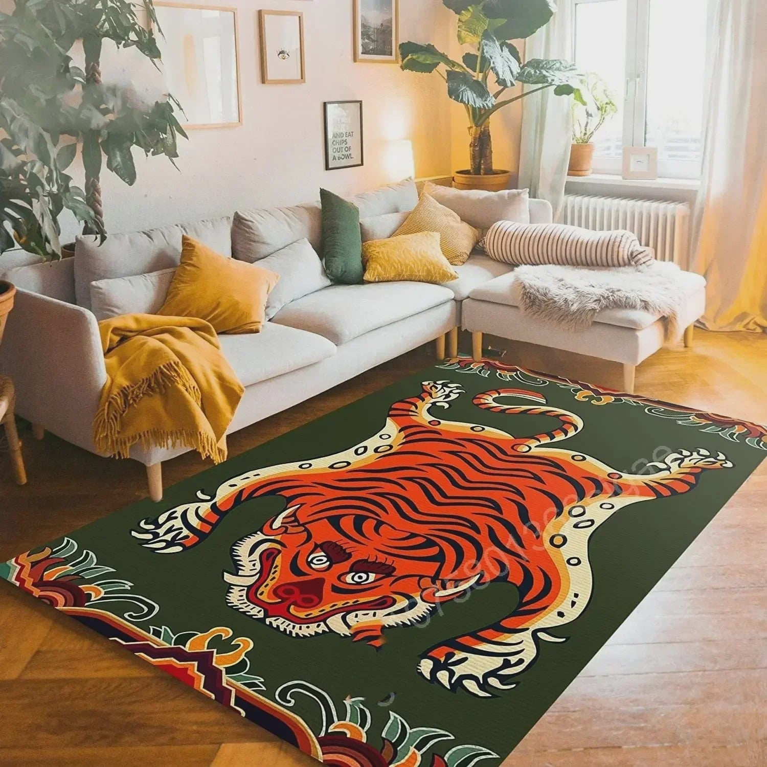 Bohemian Tibetaanse Tijger Vloerkleed - Antislip Decoratief Kleed voor Woonkamer & Slaapkamer