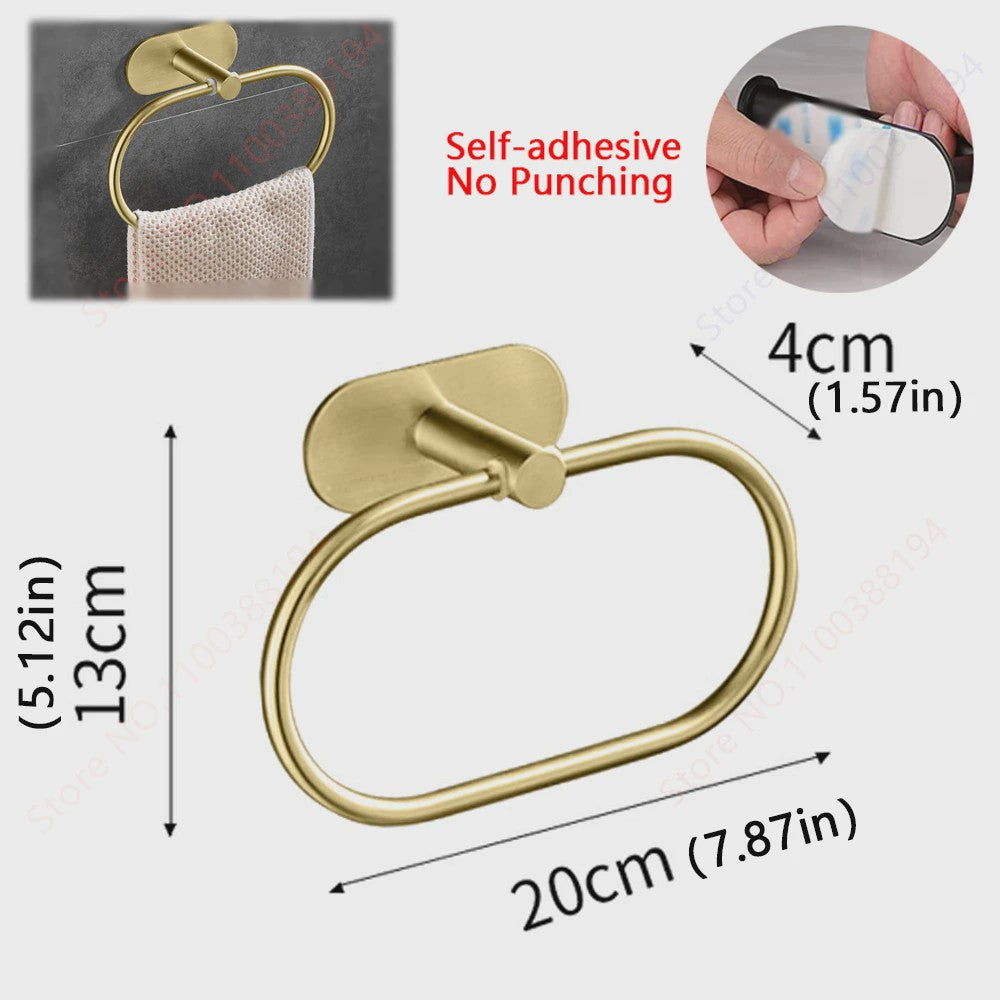 Set Badkamer Accessoires: Handdoekrek, Toiletrolhouder, Haak & Ring - Zwart