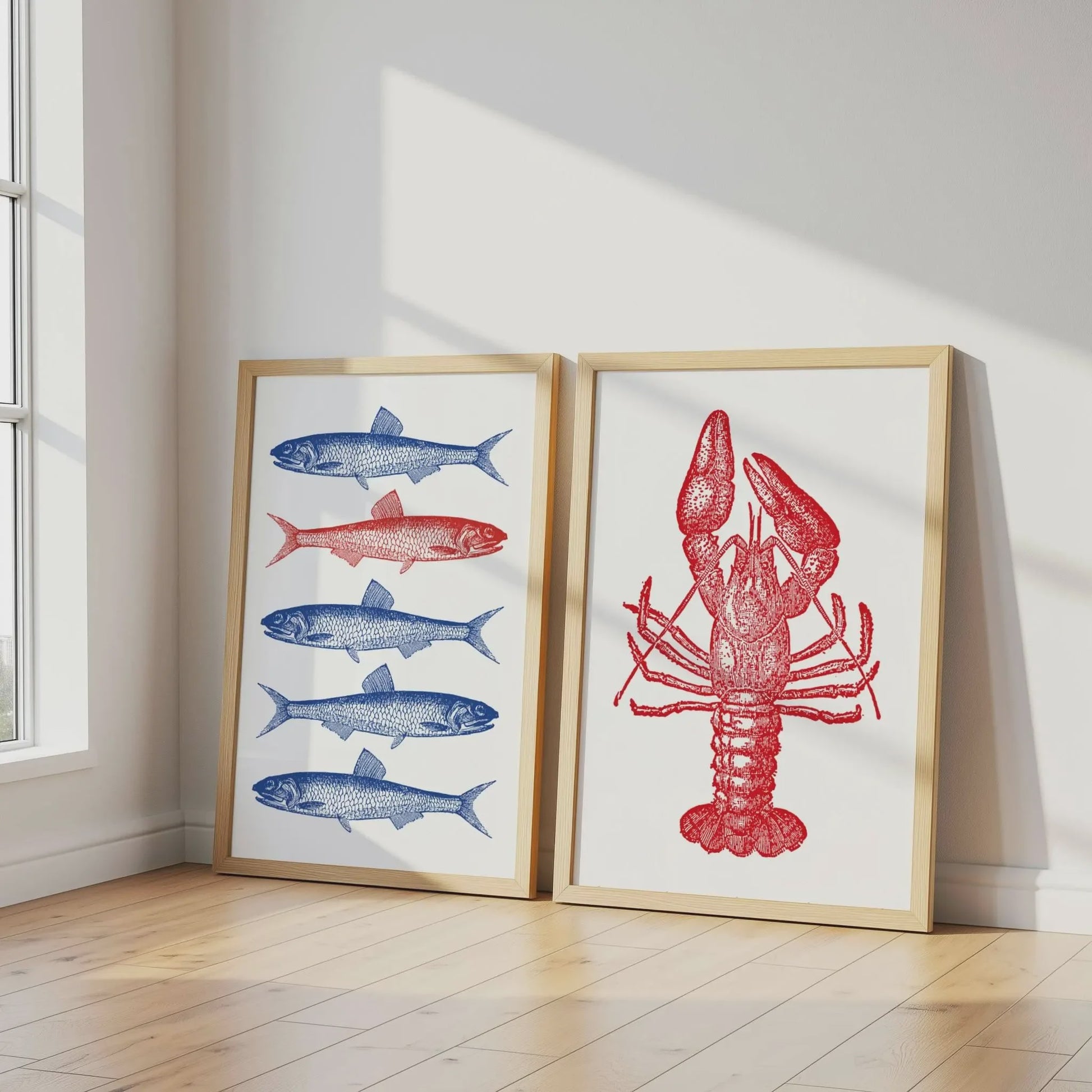 Retro Blauwe Sardine Canvas Poster - Mediterrane Stijl Wanddecoratie
