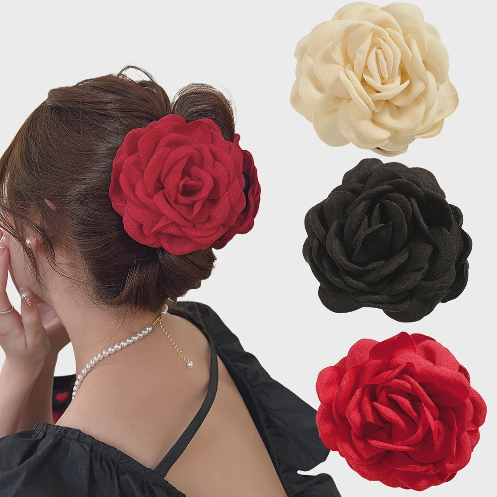 Bloem Haarclip Dames - Katoen Stof Rozen Klip - Medium Maat - Koreaanse Stijl Haarsieraad