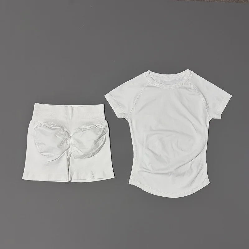 Seamless Sportset Dames: Yoga Top met Korte Mouw & Fitness Shorts
