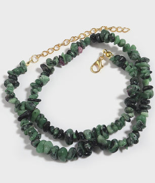 Unieke Natuursteen Choker Ketting - Onregelmatige Kristal & Aquamarijn Chips