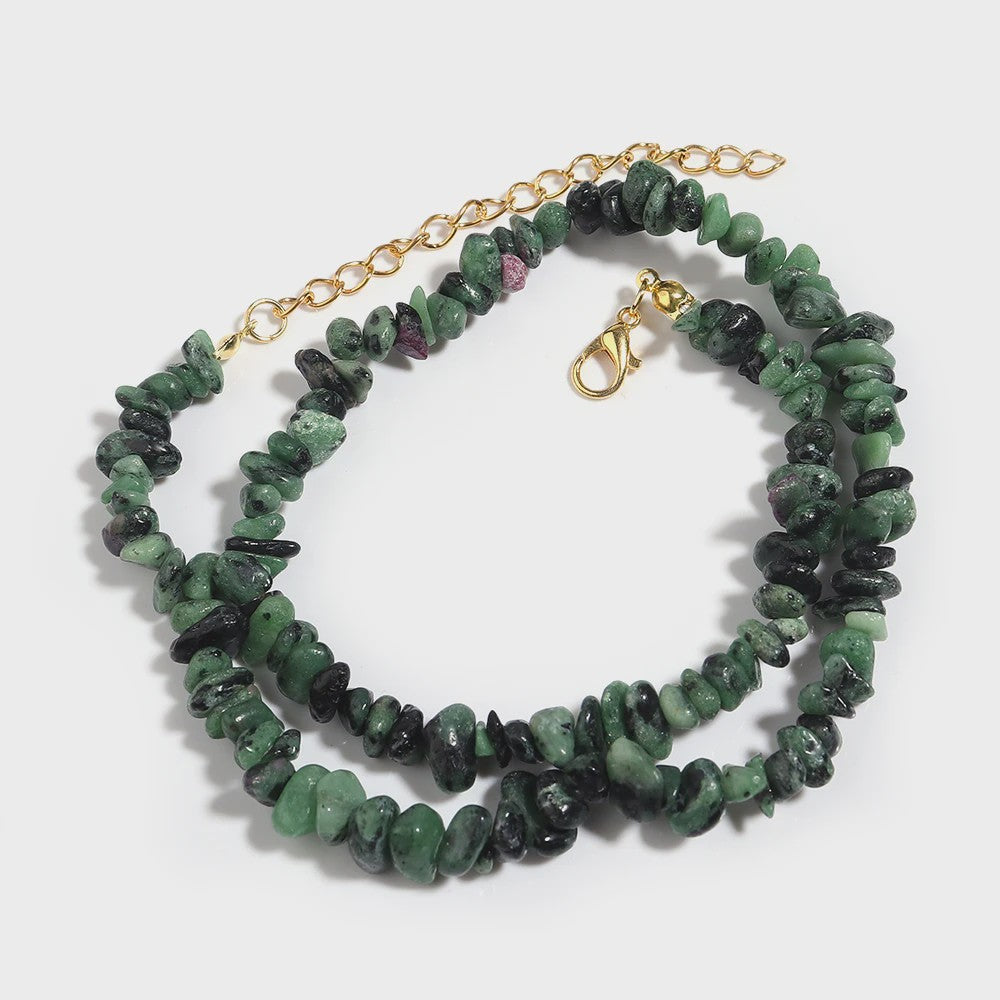 Unieke Natuursteen Choker Ketting - Onregelmatige Kristal & Aquamarijn Chips