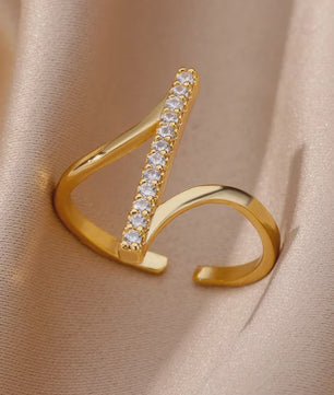 Luxe Gouden Ringen Set: Zirkonia & Boze Oog Design - Verstelbaar & Trendy