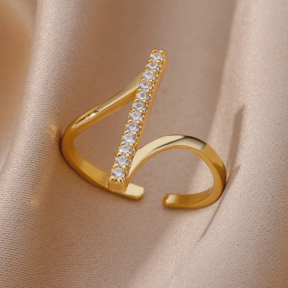 Luxe Gouden Ringen Set: Zirkonia & Boze Oog Design - Verstelbaar & Trendy