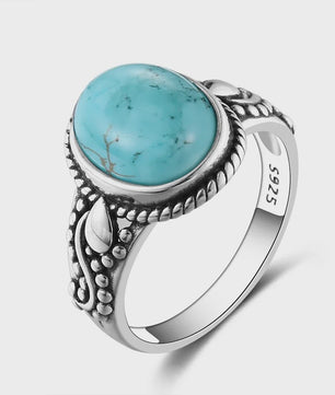 S925 Zilveren Ring met Ovaal Natuurlijke Turkoois - Fijne Sieraden voor Dames en Heren