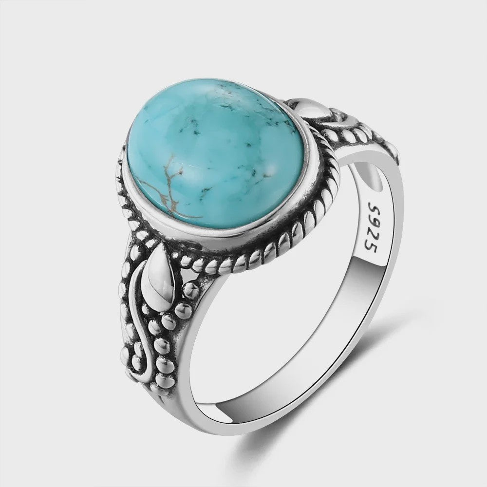 S925 Zilveren Ring met Ovaal Natuurlijke Turkoois - Fijne Sieraden voor Dames en Heren
