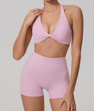 Dames Yoga Set 2-Delig: Sneldrogend Sportpak met Lange Mouwen Top en Hoge Taille Shorts