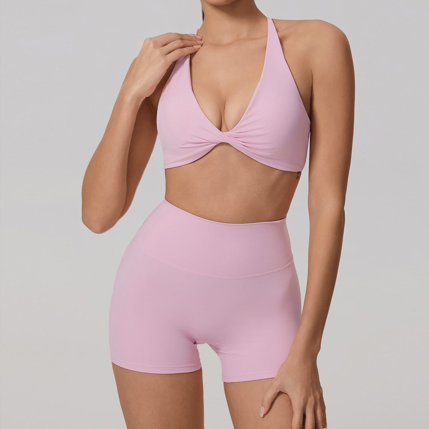 Dames Yoga Set 2-Delig: Sneldrogend Sportpak met Lange Mouwen Top en Hoge Taille Shorts