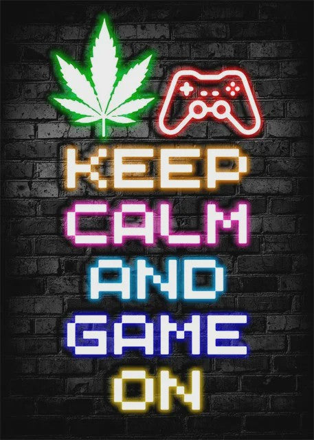 Gaming Neon Canvas Poster: Eat Sleep Game Repeat - Decoratie voor Gamer Kamer