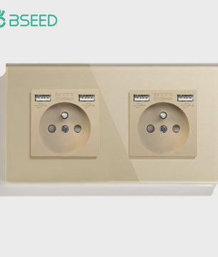 BSEED Wandcontactdoos met Dubbele USB & Type-C Poorten - Stijlvol Glazen Frame