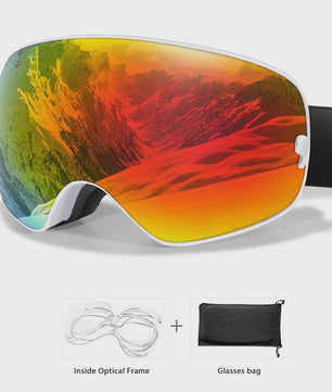 Ski Bril Heren Dames Tieners - UV400 Anti-Condens, Inclusief Optisch Frame & Tas