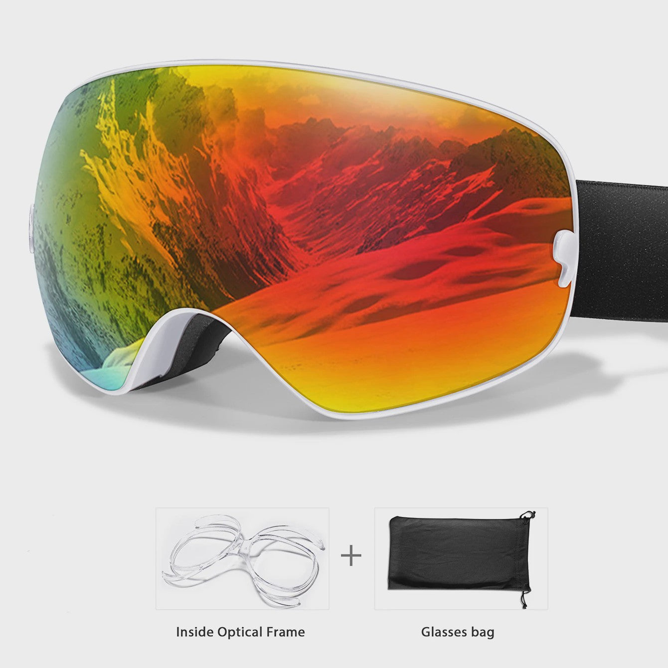 Ski Bril Heren Dames Tieners - UV400 Anti-Condens, Inclusief Optisch Frame & Tas