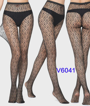 Dames Visnet Panty's met Jacquard Weefsel - Gothic Kant & Spider Net Stijl