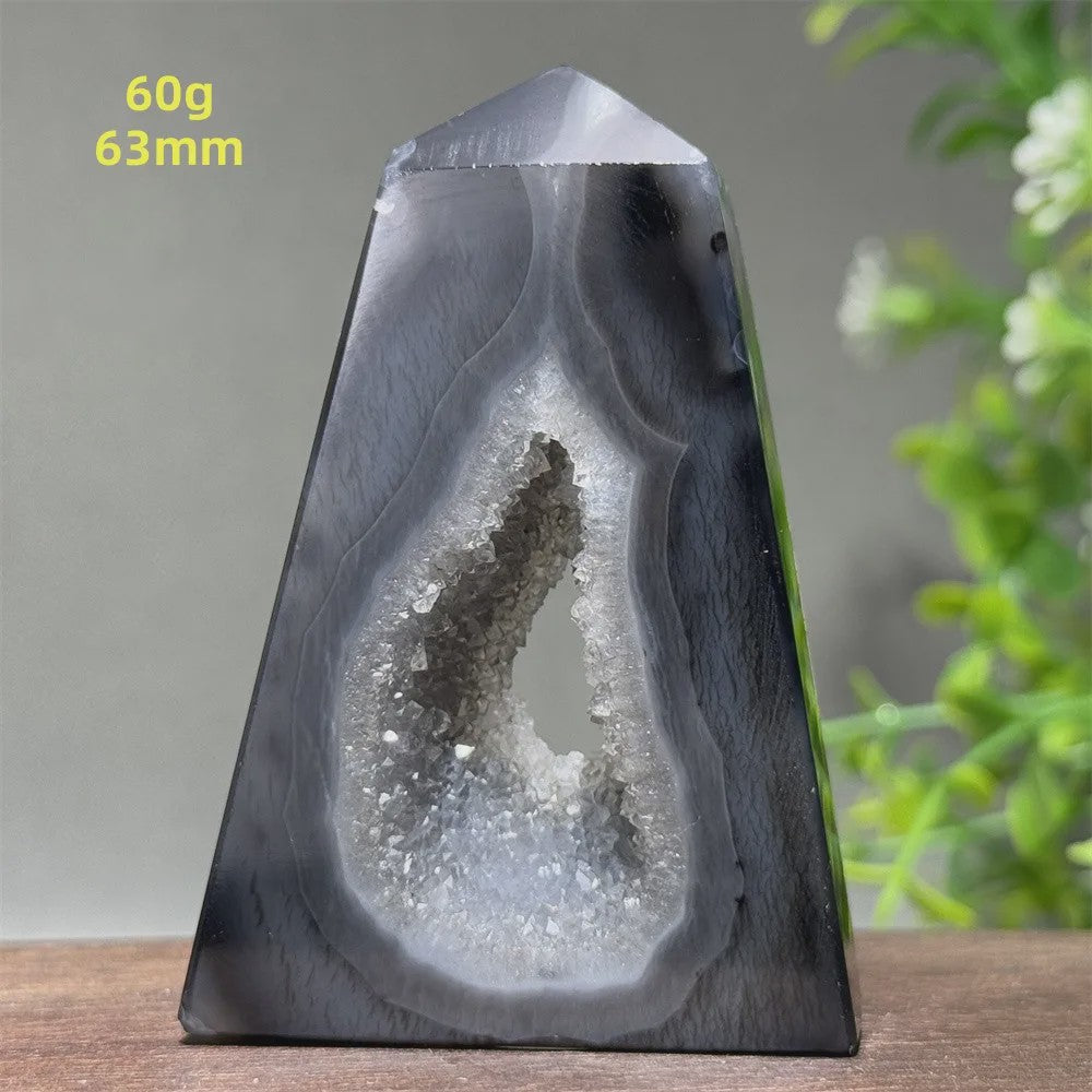 Zwarte Agaat Kristal Geode Obelisk - Natuurlijke Decoratie & Meditatie Steen