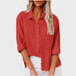 Dames Blouse met Lange Mouwen - Katoen Linnen Look