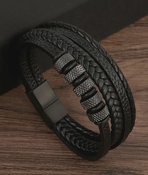 Stijlvolle Heren Armband van Gevlochten Leer - Multi-layer Fashion Accessoire