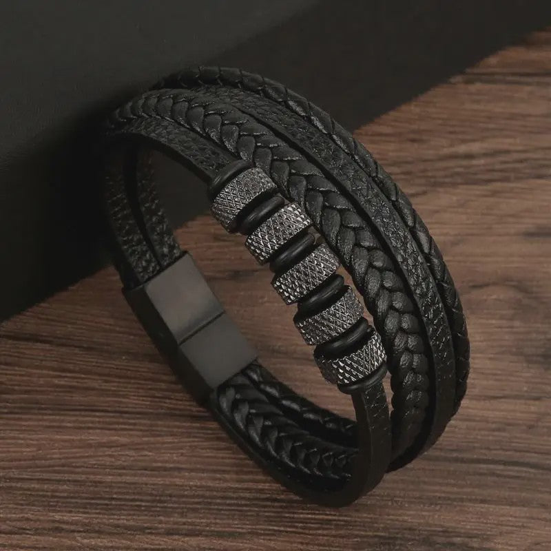 Stijlvolle Heren Armband van Gevlochten Leer - Multi-layer Fashion Accessoire