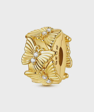 925 Sterling Zilveren Bedel: Gouden Strik met Roze Hart & Kruis met Oog van Horus