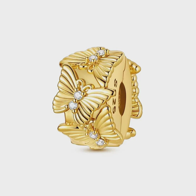 925 Sterling Zilveren Bedel: Gouden Strik met Roze Hart & Kruis met Oog van Horus