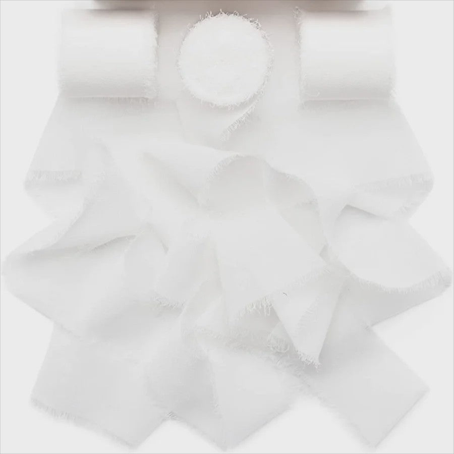 Handgemaakte Satijn Chiffon Lint Set - 3 Rollen van 5m met Rafeleffect voor Bruiloft, Cadeau & DIY Decoratie