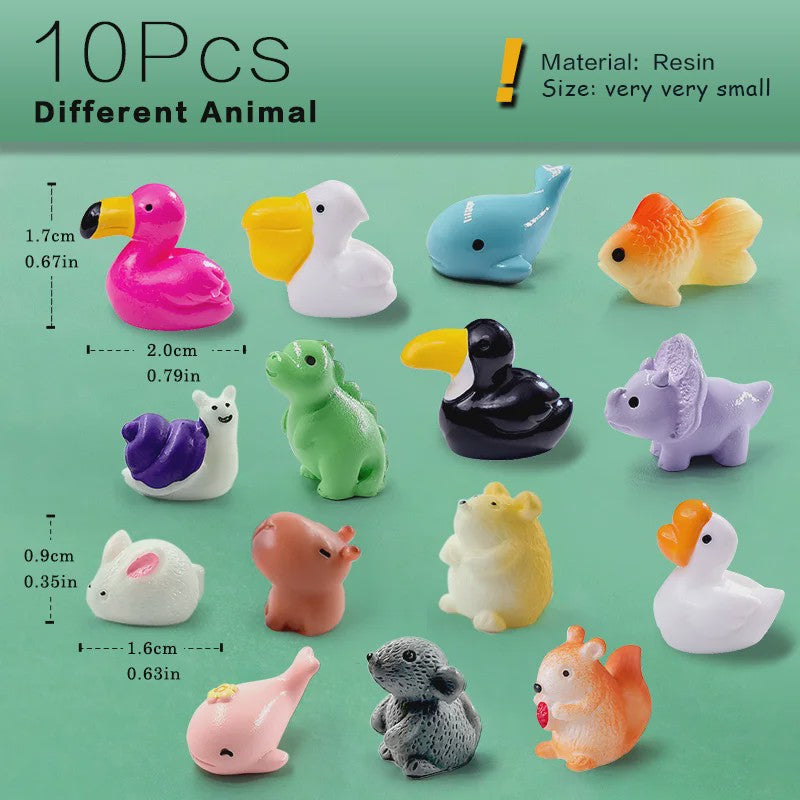 Set van 10 Miniatuur Dierenfiguren: Tuin, Sprookjes & Decoratie