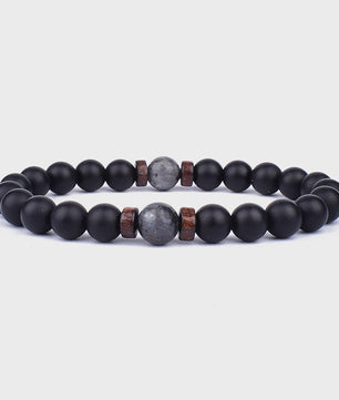 Natuursteen Armband Heren Dames - Lava & Hout Kralen 8mm