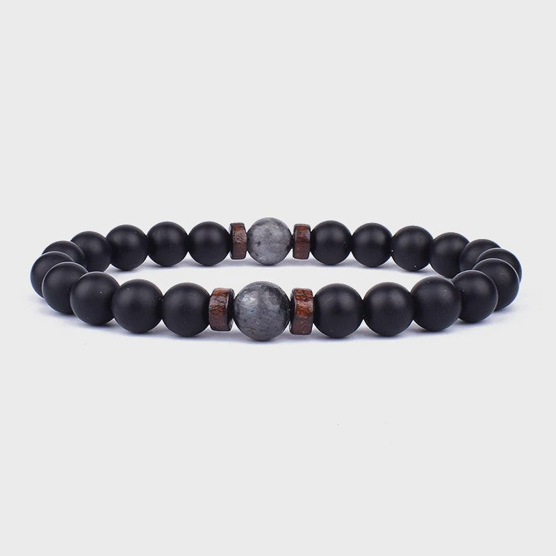 Natuursteen Armband Heren Dames - Lava & Hout Kralen 8mm