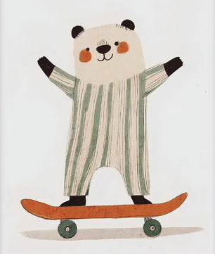 Vrolijke Dieren Canvas Posters - Leeuw, Hond, Beer & Cheetah op Skateboard - Kinderkamer Decoratie